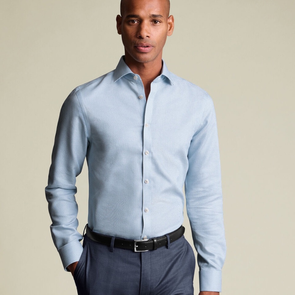 CHARLES TYRWHITT Non-Iron Stretch Burlington Weave Shirt - Sky Blue - X Slim Fit